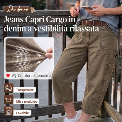 Pantaloni capri cargo casual con vestibilità ampia