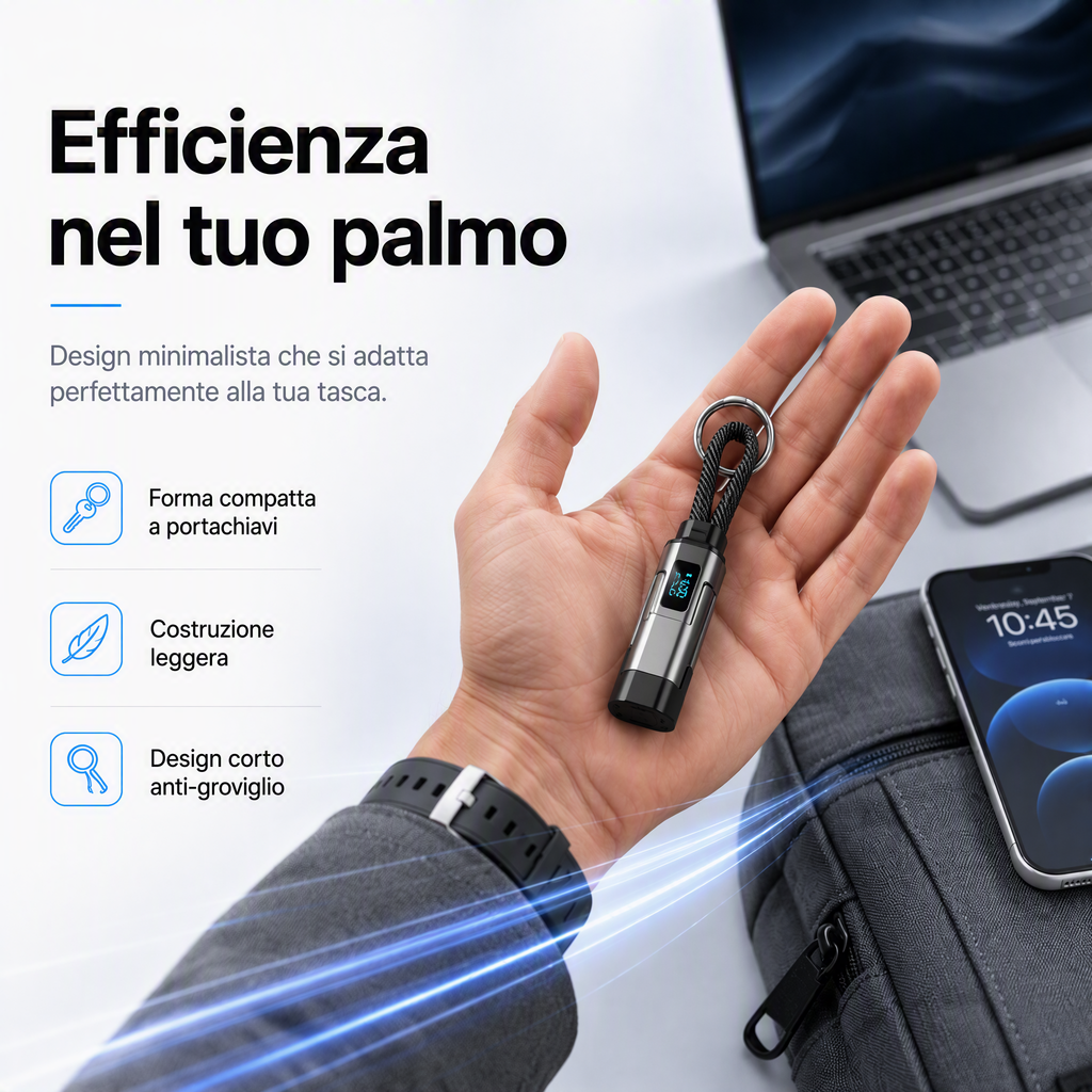 🔌 Cavo di ricarica 4 in 1 con display digitale e portachiavi – Funzione di ricarica rapida, resistente alle piegature e compatto