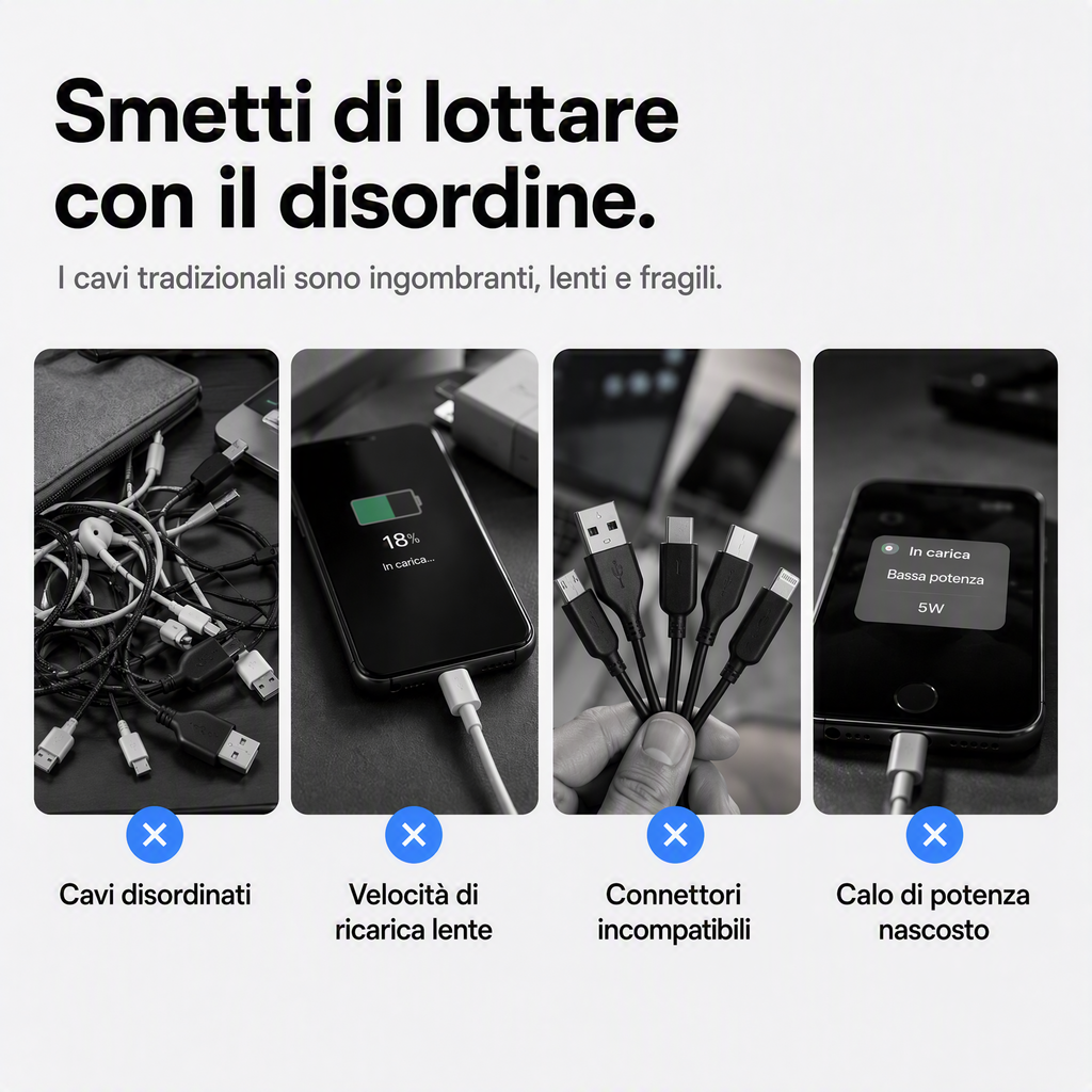 🔌 Cavo di ricarica 4 in 1 con display digitale e portachiavi – Funzione di ricarica rapida, resistente alle piegature e compatto