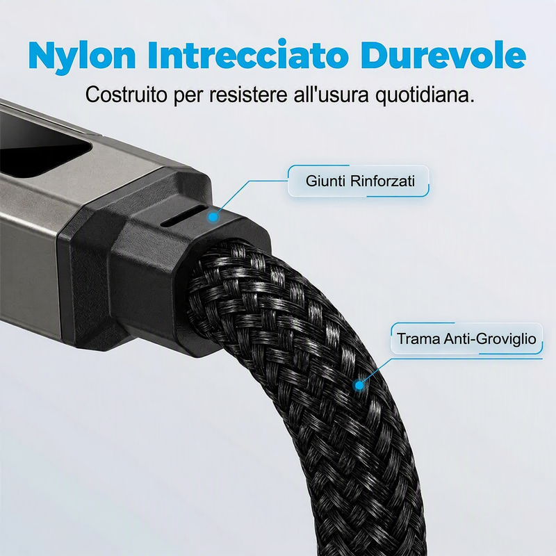 🔌 Cavo di ricarica 4 in 1 con display digitale e portachiavi – Funzione di ricarica rapida, resistente alle piegature e compatto
