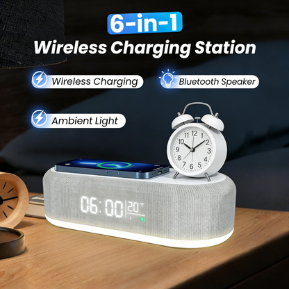 🌞Rinfresca la Primavera con il 50% di Sconto! 🔋Stazione di Ricarica Wireless 6-in-1 25W – Orologio, Sveglia, Speaker Bluetooth & Lampada Notturna | Tutto-in-Uno per il Comodino!