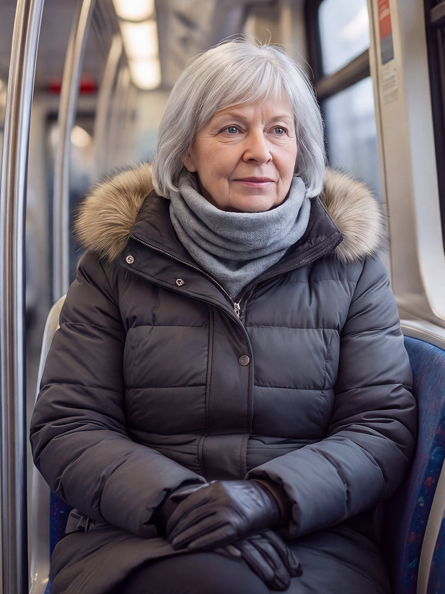 Commuter staying warm while waiting for transport