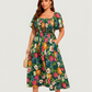 ⏰SALDI ESTIVI – 50% DI SCONTO 💃Abito midi floreale con scollo quadrato arricciato e tasche