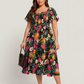 ⏰SALDI ESTIVI – 50% DI SCONTO 💃Abito midi floreale con scollo quadrato arricciato e tasche