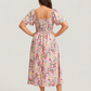 ⏰SALDI ESTIVI – 50% DI SCONTO 💃Abito midi floreale con scollo quadrato arricciato e tasche