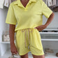 Unifarbenes Damen-Reversoberteil & Taschenshorts 2-PCS-Set