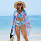 🌊🐚🌴Blühender Zauber des Sommers - Dreiteiliger Bikini-Badeanzug aus Mesh für Damen