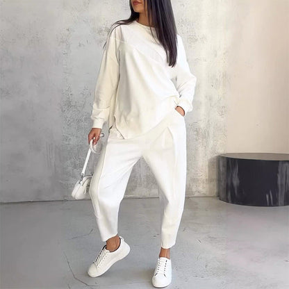 Completo 2 Pezzi da Donna: Felpa a Maniche Lunghe con Orlo Asimmetrico e Pantaloni