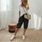 Pantaloni capri da donna casual in cotone e lino
