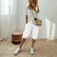 Pantaloni capri da donna casual in cotone e lino