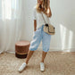 Pantaloni capri da donna casual in cotone e lino