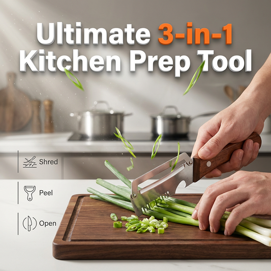 3-in-1 utensile da cucina per grattugiare e sbucciare i cipollotti