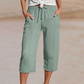 Pantaloni corti da donna plissettati in cotone-lino tinta unita