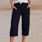 Pantaloni corti da donna plissettati in cotone-lino tinta unita