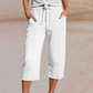 Pantaloni corti da donna plissettati in cotone-lino tinta unita