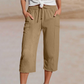 Pantaloni corti da donna plissettati in cotone-lino tinta unita