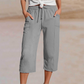 Pantaloni corti da donna plissettati in cotone-lino tinta unita