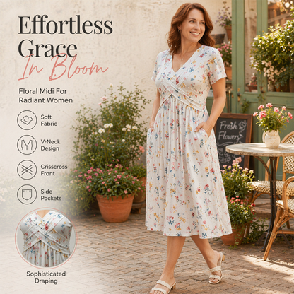 🌸 Abito a fiori con scollo a V e dettaglio intrecciato in vita: elegante e disinvolto, perfetto per ogni occasione