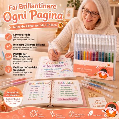 🎨 Set Penne Glitter a Asciugatura Rapida – Per Biglietti, Planner e Scrapbook | Inchiostro Brillante su Carta Chiara e Scura ✨