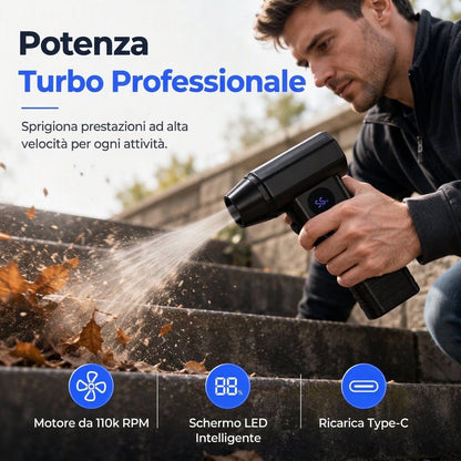 Soffia via immediatamente foglie e neve! Ventola turbo portatile senza fili